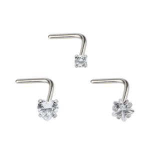 Wholesale Round Crystals 20G Surgical Steel Nose Stud L Shape non plated from china suppliers