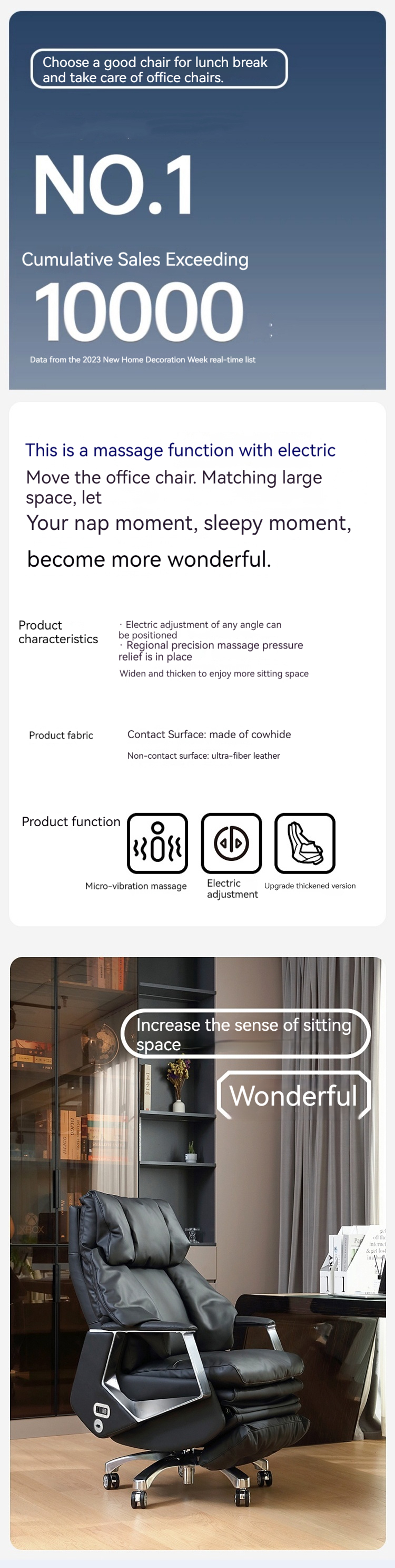 Automatic Home High Back Leather PC Chair with Revolving and Adjustable Lifting Function