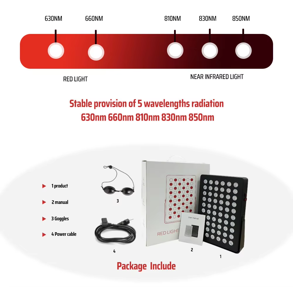 630nm 660nm 810nm 830nm 850nm Red Near Infrared 300w LED Light Therapy Panel