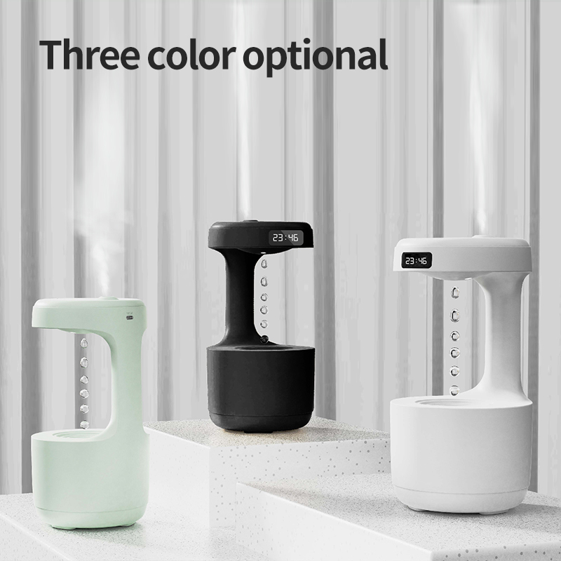 Homefish OEM Water Drop Portable 800ml Anti-Gravity Humidifier Digital Clock Ultrasonic Anti Gravity Humidifier