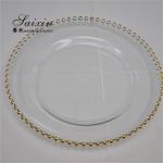 12 Inch Beaded Glass Charger Plate Gold Trim For Wedding Event Supplies
