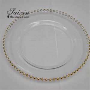 Wholesale 12 Inch Beaded Glass Charger Plate Gold Trim For Wedding Event Supplies from china suppliers