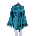 OEM maufactory Autumn Pajamas Sexy Bath Long Sleeved Feathers Satin Robe Pure