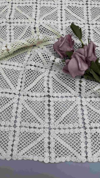100% Cotton Ivory GEO High Quality Embroidered Lace Fabric Full Width For