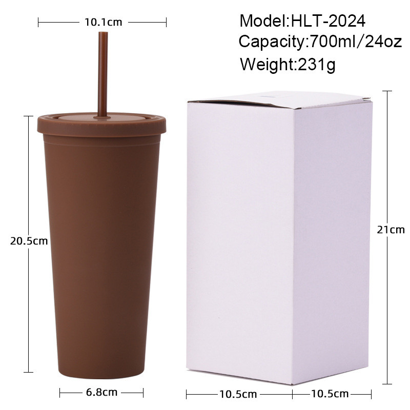 Lightweight Custom Personalized Black Matte Plastic Boba Cup 16 Oz Plastic Tumbler With Lid And Straw Double Wall Construction 100% BPA Free