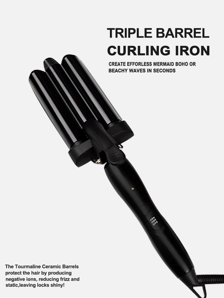 One Inch 3 Barrel Curling Iron Dual Voltage Crimp LCD Display Hair Ironing Machine