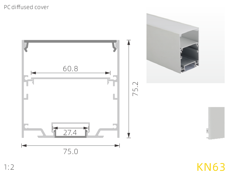 Spray Caoting H48.8mm Recessed Aluminium LED Profile IP20 For Ceiling Light