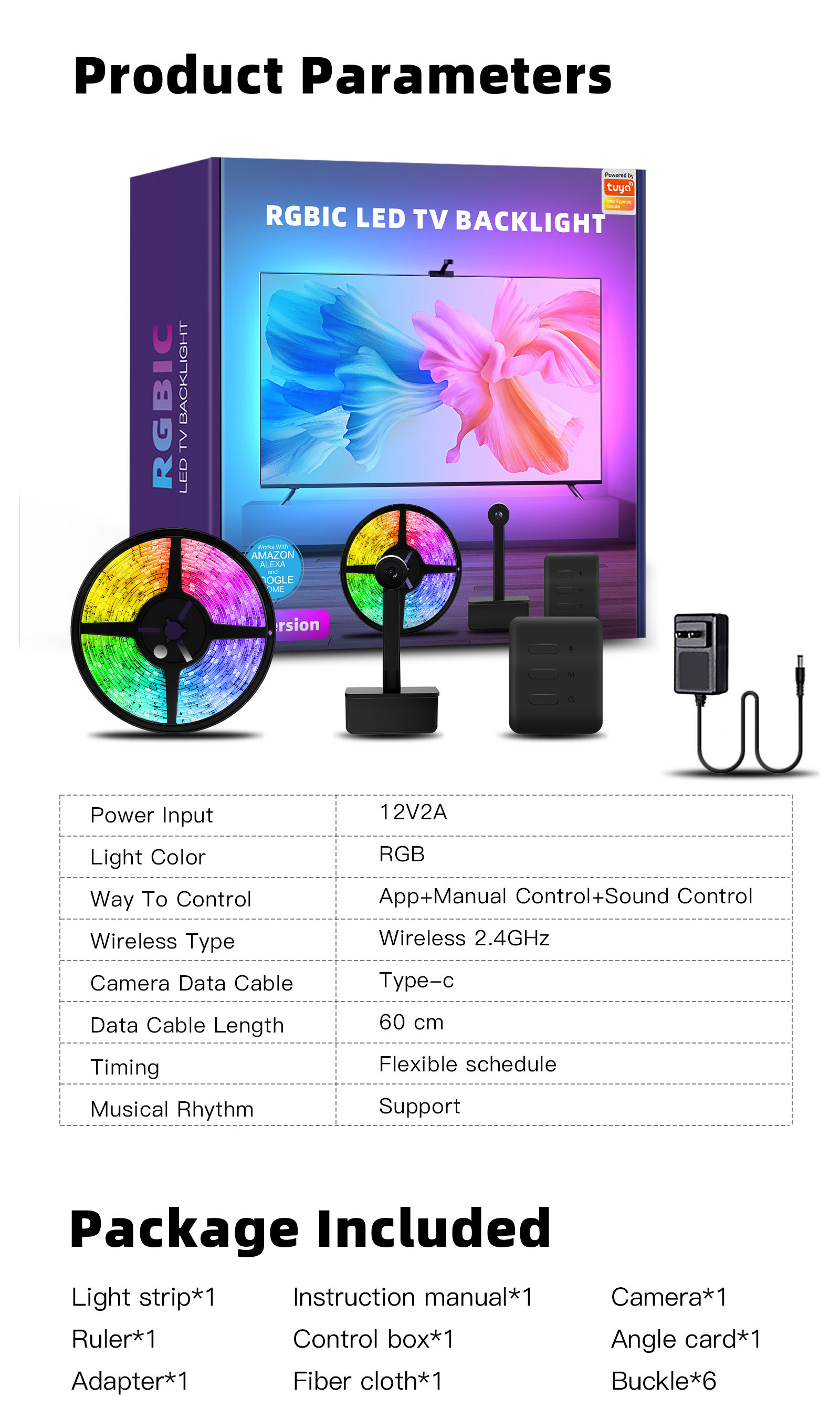 Tuya SMD5050 Multicolor Smart LED TV Backlight Voice Control Fit For 40-65 Inch