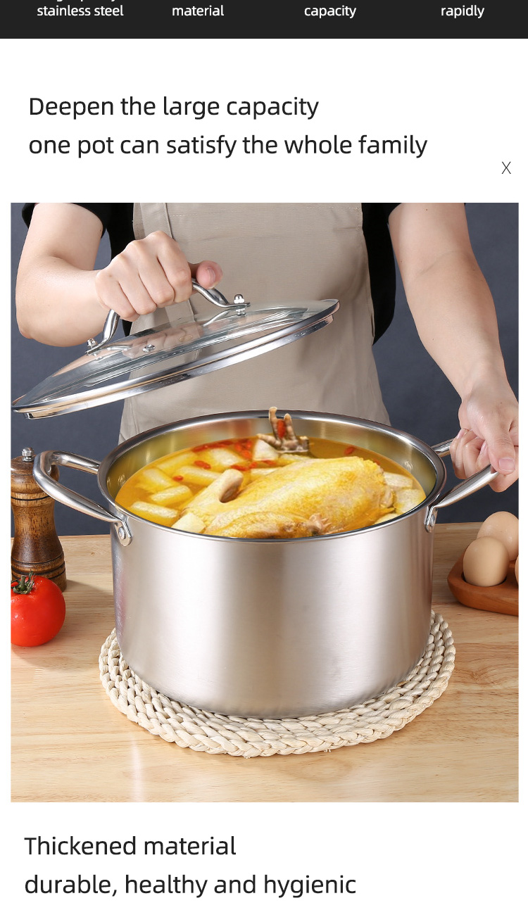 Wholesale Top Seller Kitchen Cooking Steamer Pot Induction Stainless Steel 410 Cookware Soup Pot