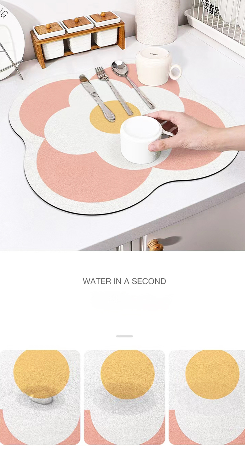Table Decration Placemat Fast-Drying Polyester Dish Drying Mat for Kitchen Cleanup