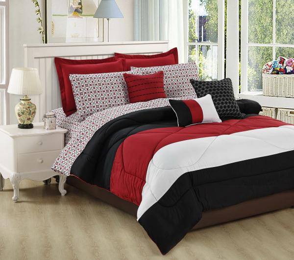 Red Black Stripe Printed Microfiber Comforter Queen Size Warm 100 Microfiber