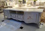2000mm Classic French Furniture White TV Cabinet Beautiful Rose Carve Pattern