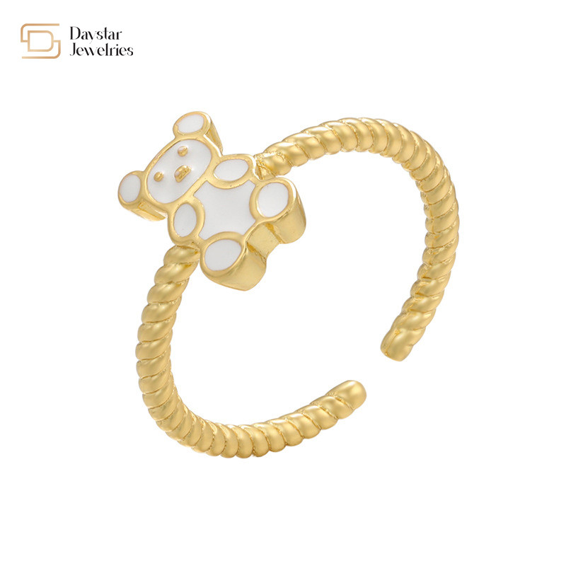 Cute Colorful Enamel Teddy Bear Dripping Oil Rings For Women Girls