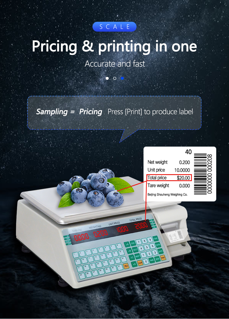 Supermarket 3kg Digital Computing Scale with Barcode Label Printing and Paper Roll Holder