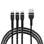 Black / Red 3 In 1 Braided Charging Cable 1M Length USB 2.0 Fast Charging Cable