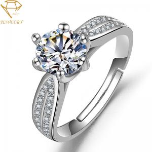 Wholesale Cubic Zirconia Silver Diamond Engagement Rings Shiny Polish from china suppliers