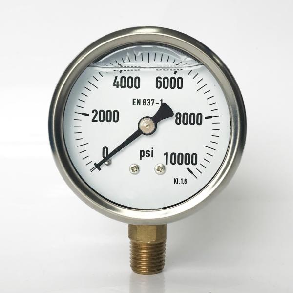 63mm 10000 psi Manometer Brass Connection Stainless Steel Liquid-filled Pressure