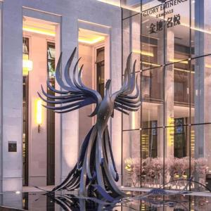 Wholesale Fire Phoenix Bird Sculpture FRP Stainless Steel Metal Animal Garden Statues from china suppliers