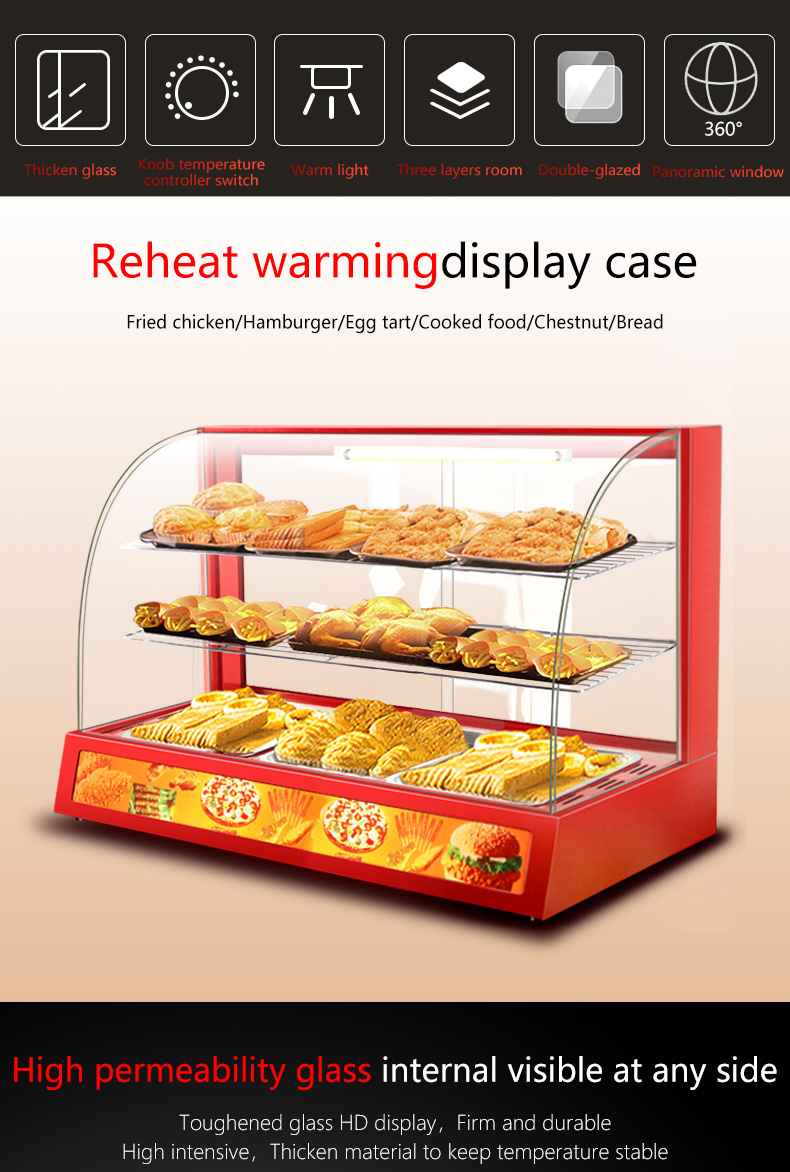 Commercial Mini Electric Food Display Warmer Showcase with Three Layers 380x460x600mm