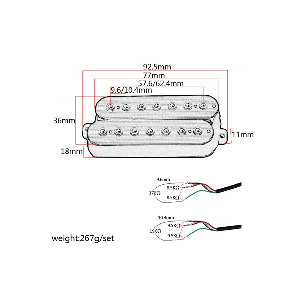 7 Strings Alnico V Humbucker Pickup Double Coil Pickup Set Hex Nut Adjustable Pole Pieces Electric Guitar