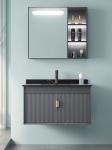 Grey Black Ceramic Wash Basin Cabinet Set Aluminium Mirrored Bathroom Cabinet