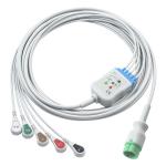Grey Compatible IVY 5Lead ECG Cable AHA Snap 1m 3.0 diameter