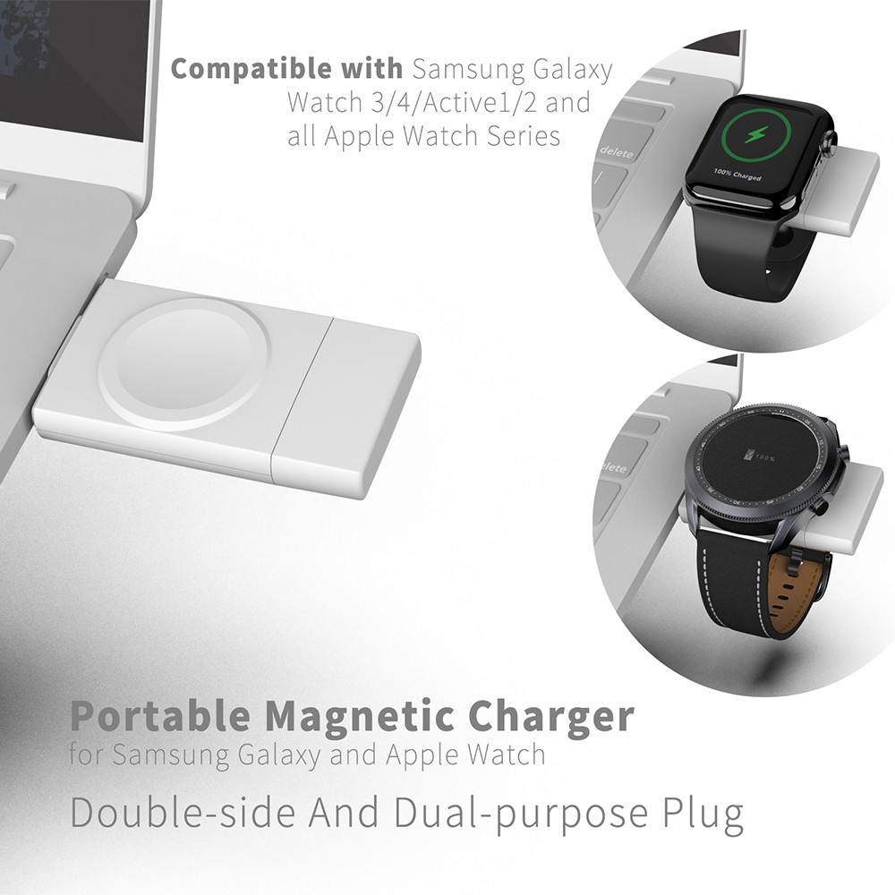 Mini Dual Interface Wireless Watch Charger for Samsung Galaxy Watch Apple IWatch Overcharge Protection