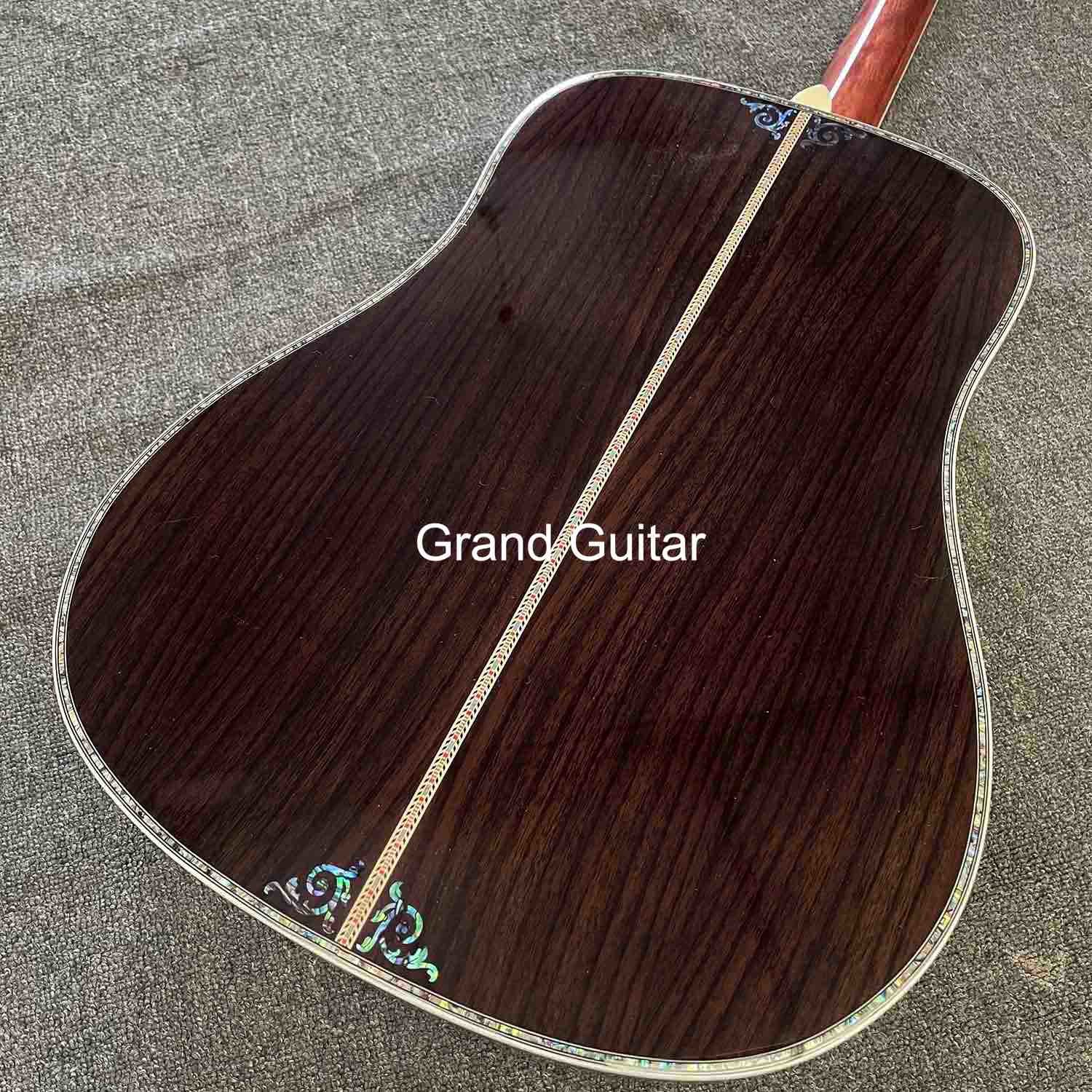Custom Deluxe Solid Spruce Top Dreadnought Body Ebony Fingerboard 41 Inch Real Abalone Acoustic Guitar