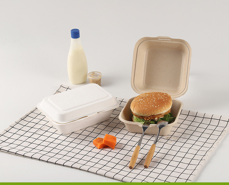 100% Natural Bagasse Clamshell Take Out Food Containers Disposable Compostable