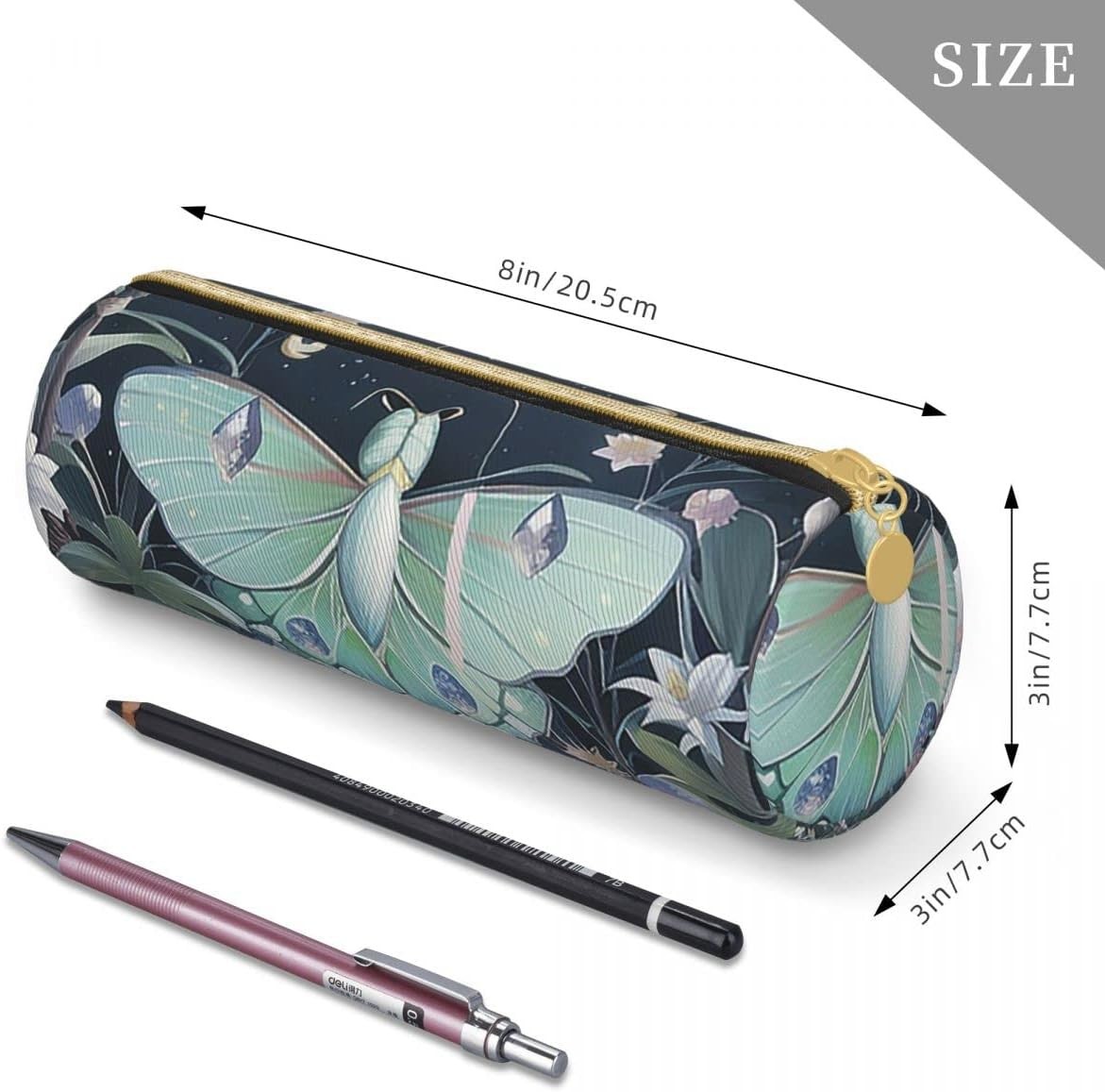 Butterfly Pencil Case for Women Pen Pouch Cylinder Small Carrying Zipper Simple Durable Lightweight for Storage Bag