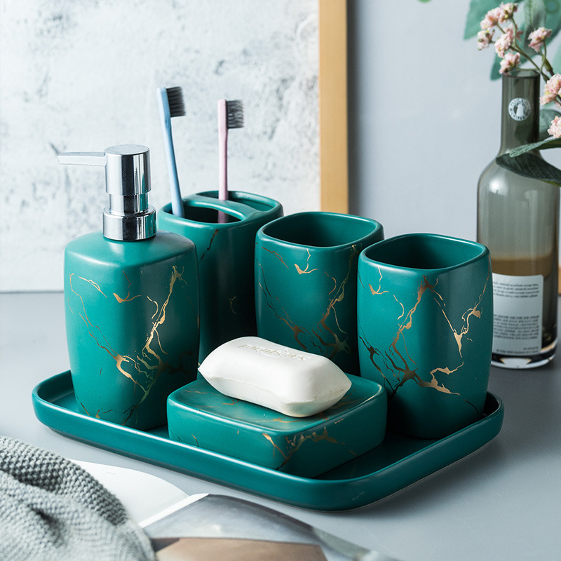 Custom Luxury Ceramics Bathroom Accessories , Marble Bathroom Sets For Home Hotel Gift