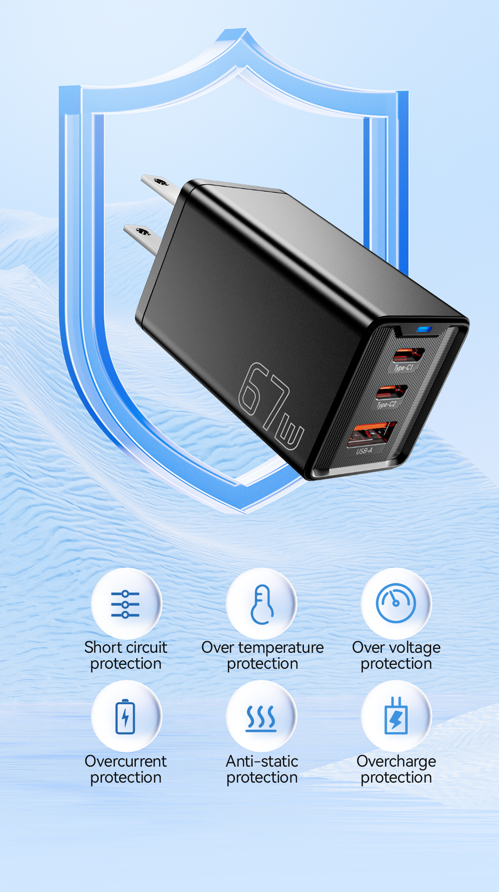 ESSAGER JT-G67TC2U1 Series Multi Port GaN Wall Charger 67W