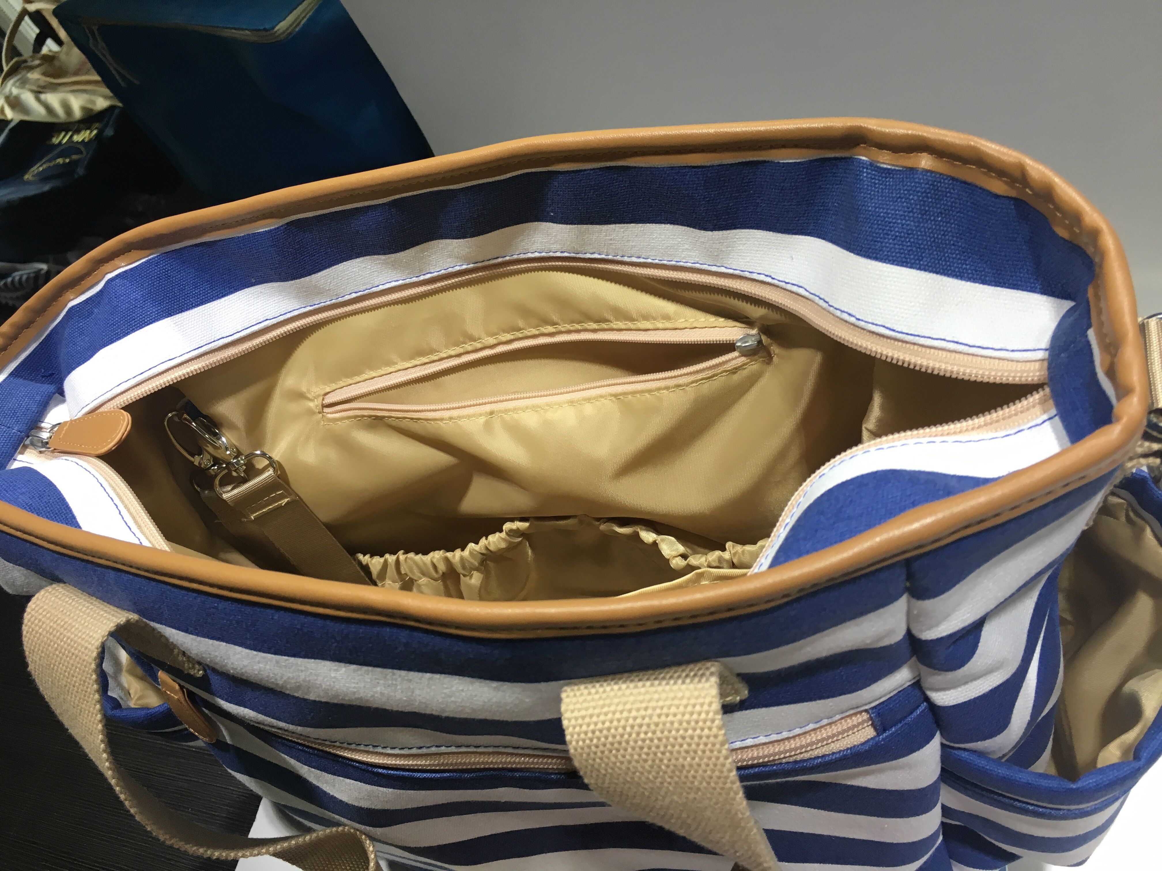 Strips Printing Toddler Diaper Bag Totes , Portable Baby Nursery Bag Canvas