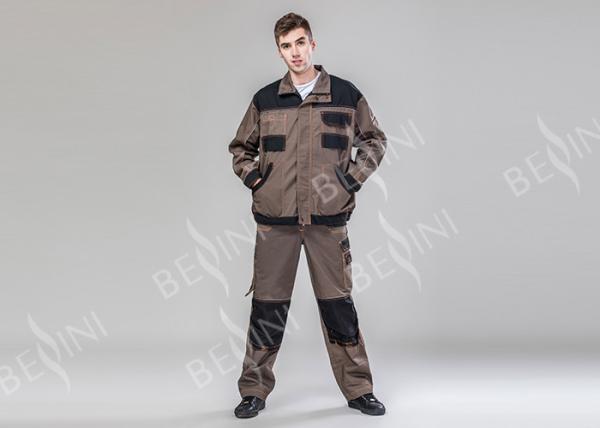Dark Khaki Black Heavy Duty Work Suit Bib Pants Suit 80% Polyester 20% Cotton
