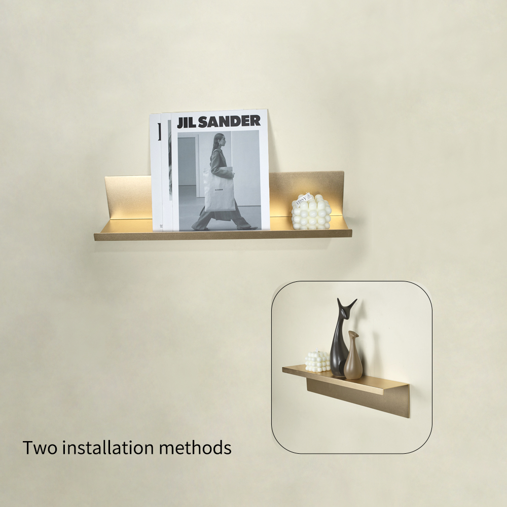 Modern Aluminum Structural Frame L Shape Golden Floating Shelf Wall