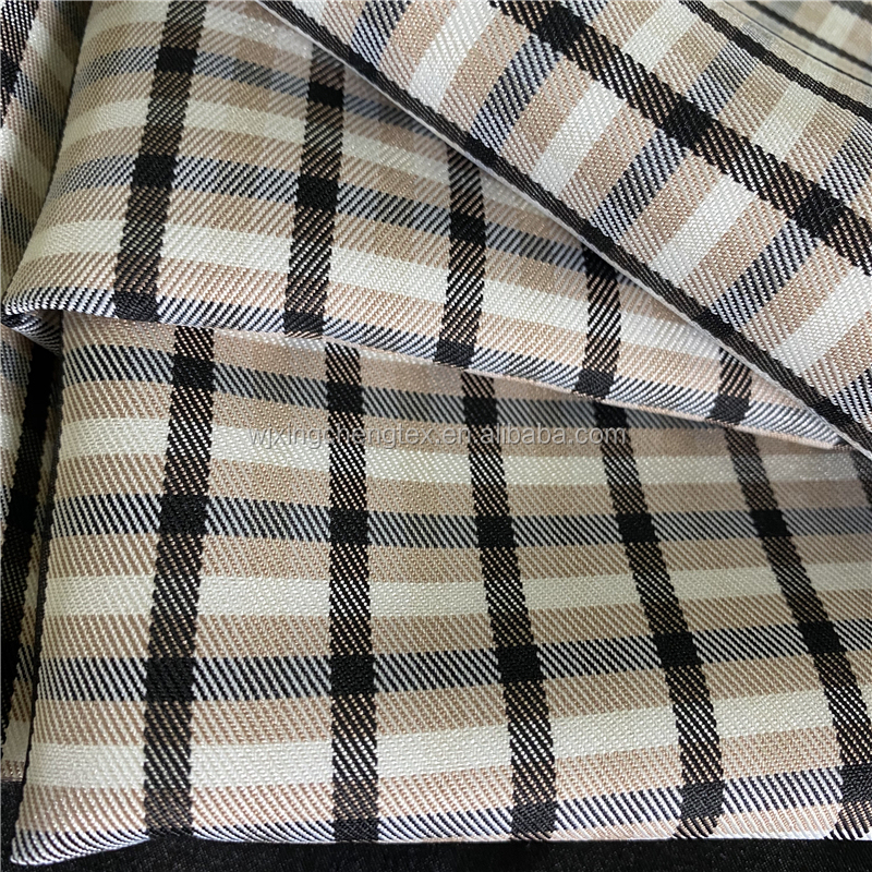 Style TWILL 190gsm Polyester Cation Check Woolen Like Tweed Fabric for Suits Jacket Outfit