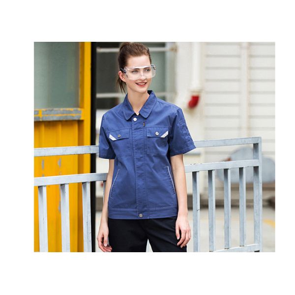 Polyester Cotton Short Sleeves Industrial Work Uniforms Twill Engineer Sky Blue