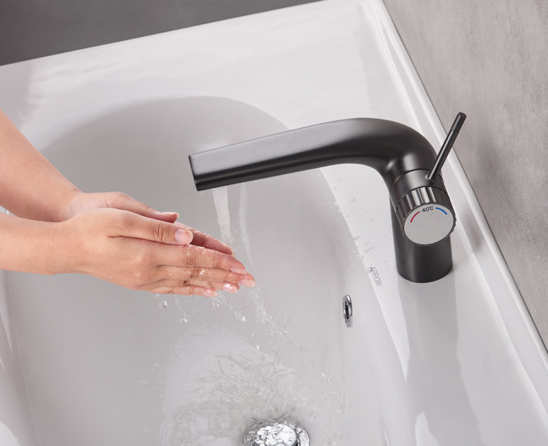 210mm Width Basin Mixer Faucet Hot Cold Water Black Brass Faucet Restroom