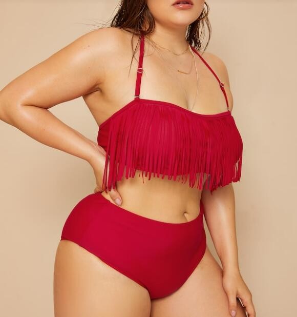 2019 New Plus Size Two piece Tassel High Waist Swimsuit Women Push up