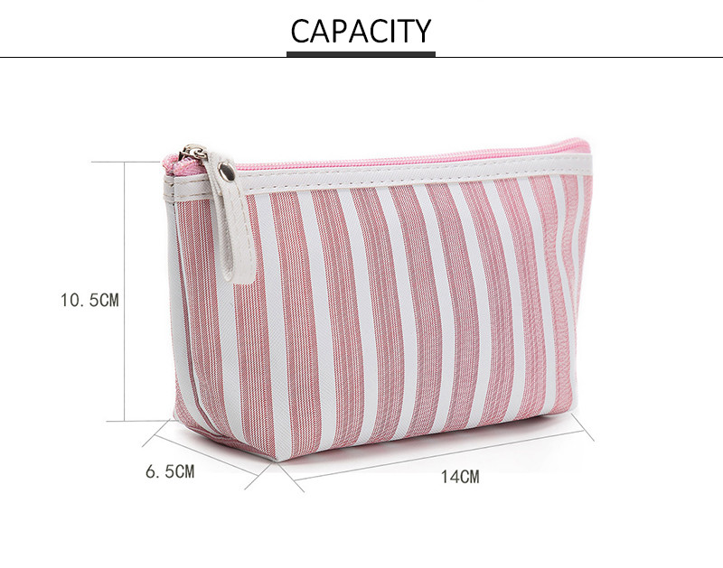 Plain Stripe Cotton Canvas Cosmetic Makeup Bag