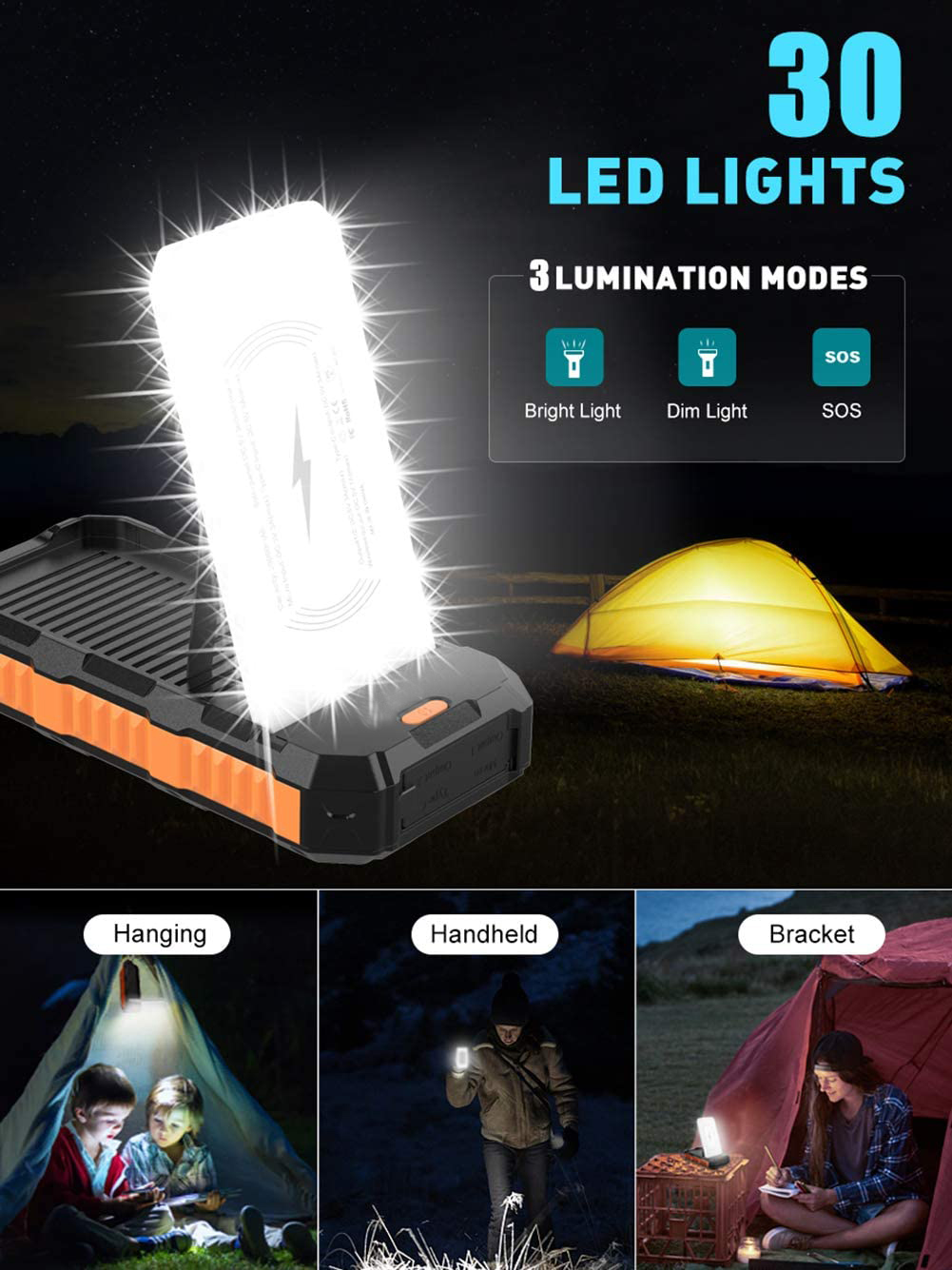 Solar System Power Bank Solar Panel Phone Charger 5000mAh 100000mAh ABS Material
