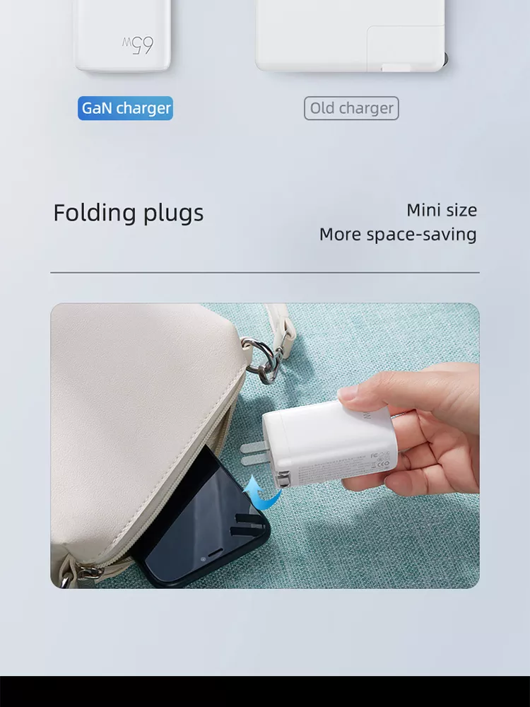 65W USB Type C GAN Wall Charger EU Plug for Fast Charging Laptops and Phones Portable