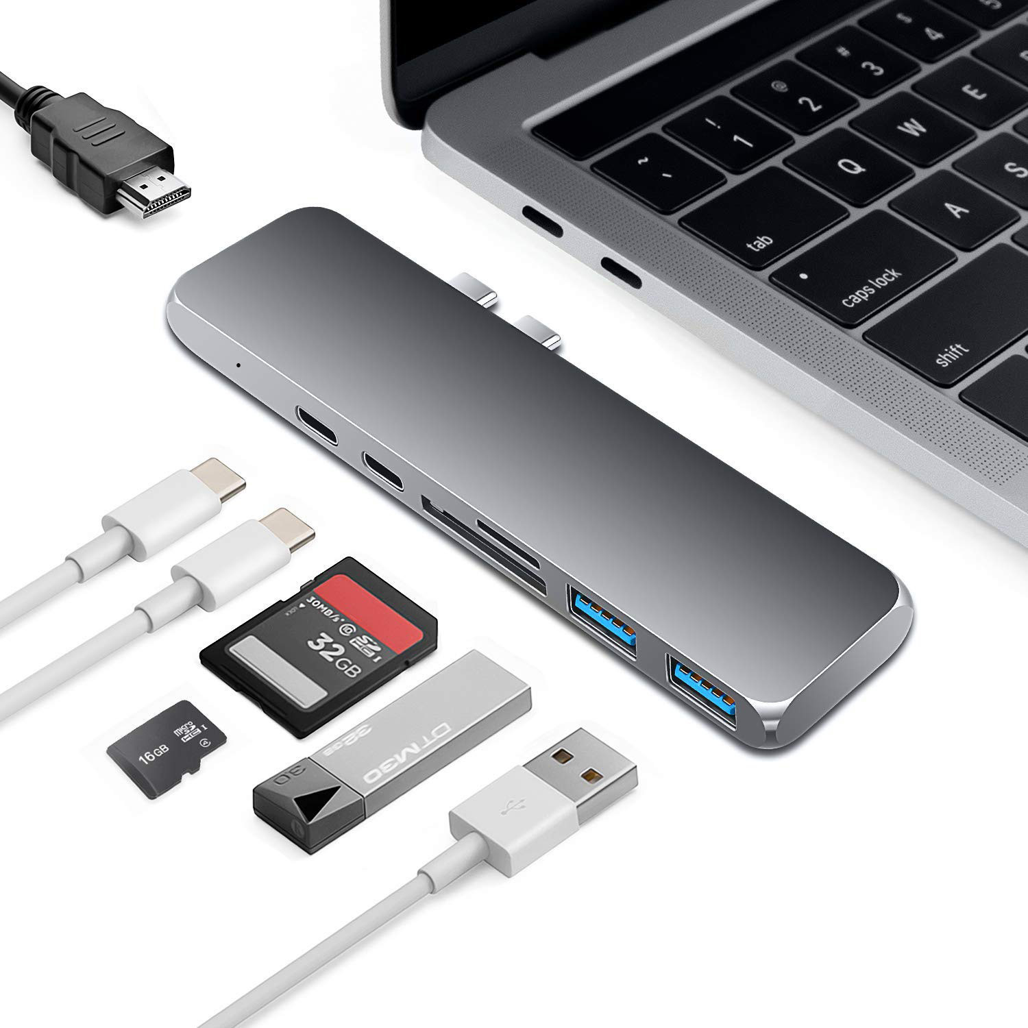 7-in-1 USB C Hub for 2016/2017/2018 MacBook Pro 13” and 15”,USB C Adapter with 40Gbs Thunderbolt 3,4k @30Hz