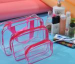 Transparent Cosmetic Promotional PVC Bags , OEM PVC Zipper Bag For Cosmetic Set