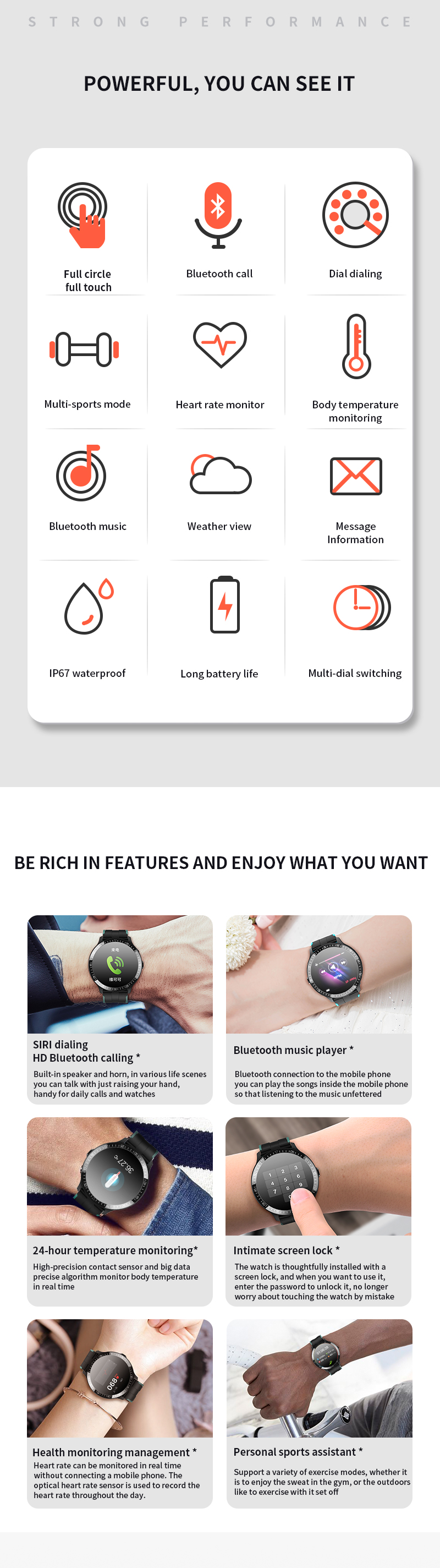 1.28 Inch TFT Health Monitoring Smartwatch Sedentary Reminder 200mAh Alarm Clock