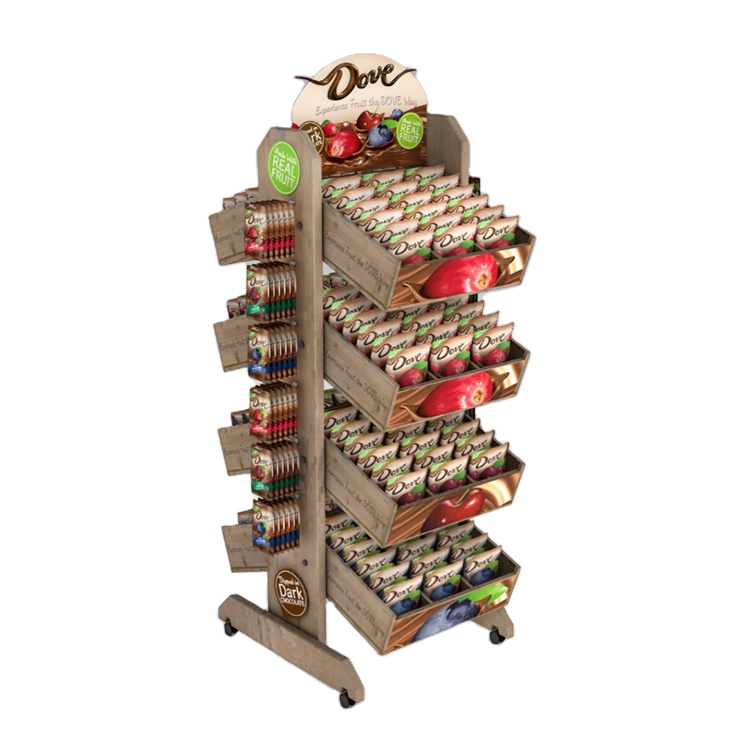 Storage Wood Stand Displays Retail Wooden Dessert Display Snack For Supermarket