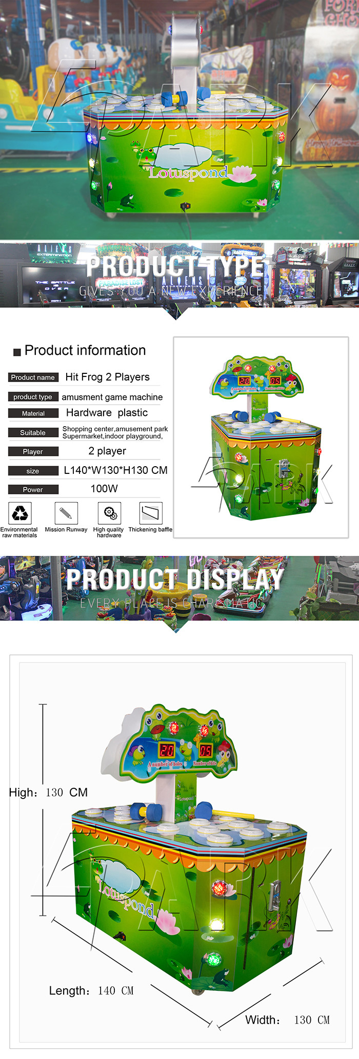 Hit Frog Redemption Game Machine 2 Players Kids Hammer Game Machine