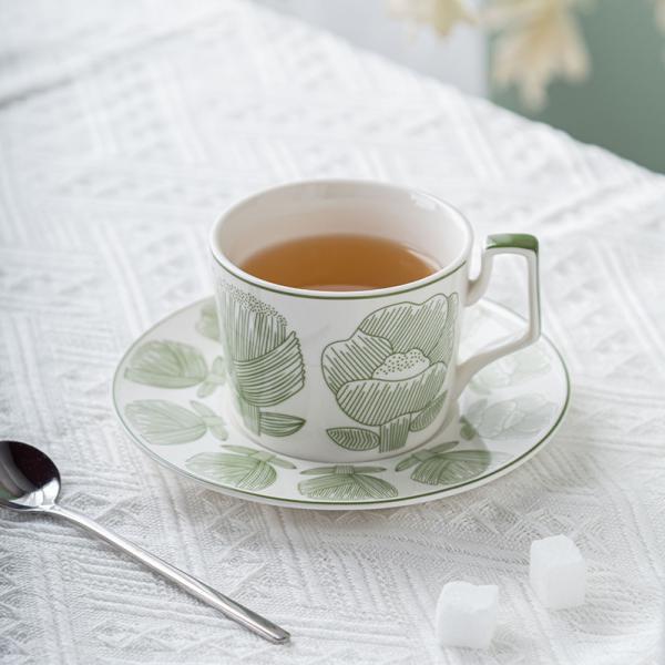Sustainable Nordic Style Printed Flower Ceramic Coffee Cup And Saucer 200ml