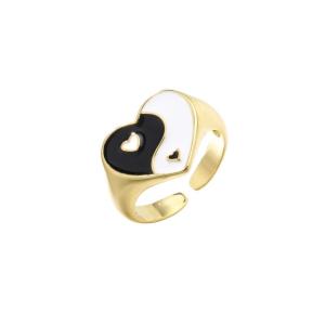Wholesale Heart Gold Yin Yang Ring Dripping Oil Womens Adjustable Silver Rings OEM from china suppliers