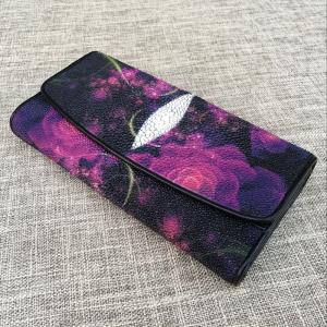 Wholesale Thailand Authentic Stingray Skin Women's Large Wallet Genuine Leather Female Flower Clutch Purse Lady Card Holder from china suppliers